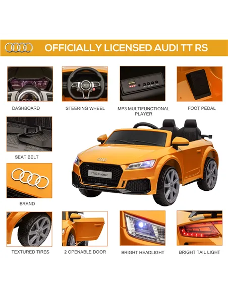 HOMCOM Kids Licensed Audi TT RS Ride-On Car 12V Battery w/ Remote Suspension Headlights and MP3 Player 3km/h Yellow