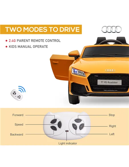 HOMCOM Kids Licensed Audi TT RS Ride-On Car 12V Battery w/ Remote Suspension Headlights and MP3 Player 3km/h Yellow