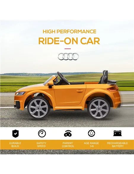 HOMCOM Kids Licensed Audi TT RS Ride-On Car 12V Battery w/ Remote Suspension Headlights and MP3 Player 3km/h Yellow
