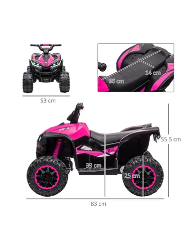 HOMCOM 12V Ride-On Quad Bike w/ Music, Horn, for Ages 3-5 Years - Pink