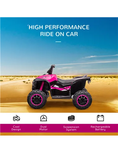 HOMCOM 12V Ride-On Quad Bike w/ Music, Horn, for Ages 3-5 Years - Pink