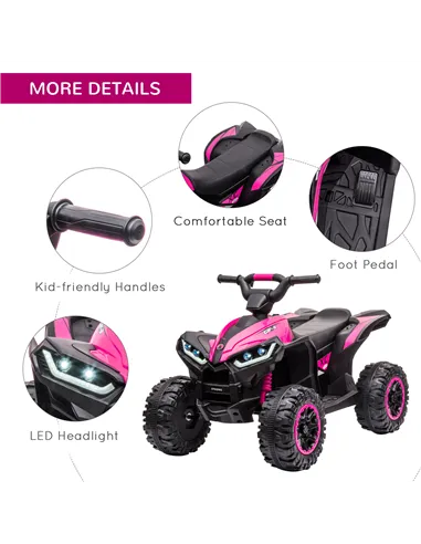 HOMCOM 12V Ride-On Quad Bike w/ Music, Horn, for Ages 3-5 Years - Pink