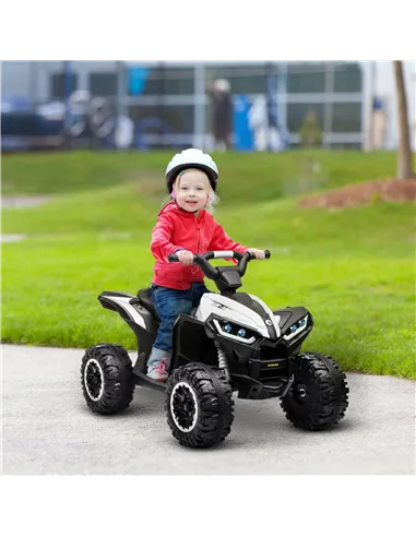 HOMCOM 12V Ride-On Quad Bike w/ Music, Horn, for Ages 3-5 Years - White