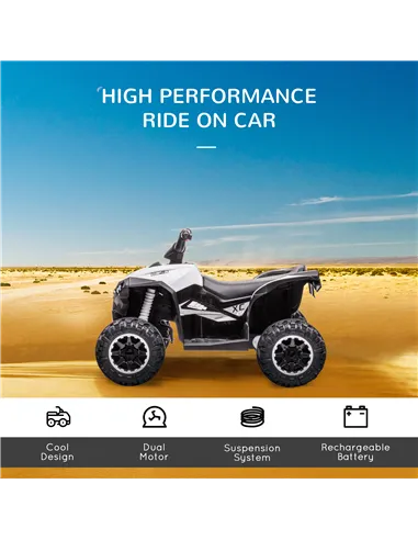 HOMCOM 12V Ride-On Quad Bike w/ Music, Horn, for Ages 3-5 Years - White