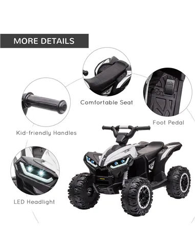 HOMCOM 12V Ride-On Quad Bike w/ Music, Horn, for Ages 3-5 Years - White