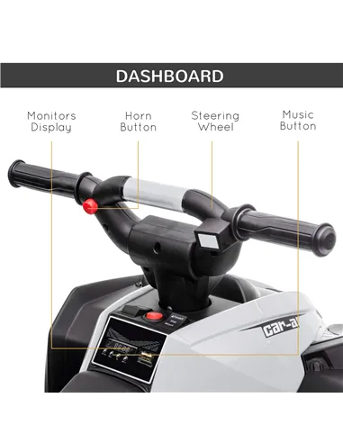 HOMCOM 12V Ride-On Quad Bike w/ Music, Horn, for Ages 3-5 Years - White