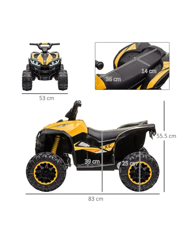 HOMCOM 12V Ride-On Quad Bike w/ Music, Horn, for Ages 3+ Years - Yellow
