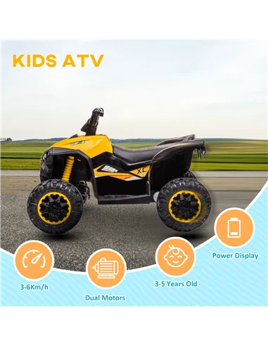 HOMCOM 12V Ride-On Quad Bike w/ Music, Horn, for Ages 3+ Years - Yellow