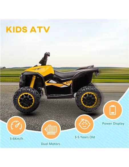 HOMCOM 12V Ride-On Quad Bike w/ Music, Horn, for Ages 3+ Years - Yellow