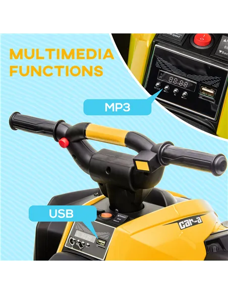 HOMCOM 12V Ride-On Quad Bike w/ Music, Horn, for Ages 3+ Years - Yellow