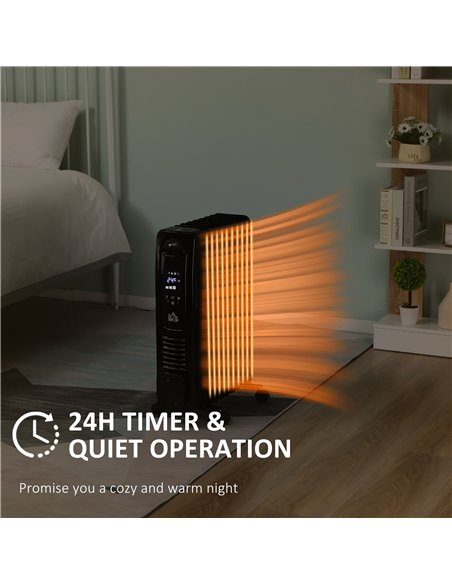 HOMCOM 2000W Digital Oil Filled Radiator, 9 Fin, Portable Electric Heater with LED Display, Timer, 3 Heat Settings, Safety Cut-O