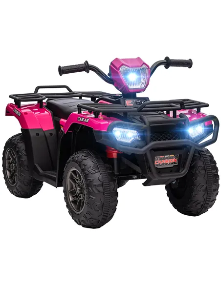 HOMCOM 12V Kids Quad Bike with Forward, Reverse Functions, Ride-On ATV w/ Music, LED, Headlights, for Ages 3-5 Years - Pink