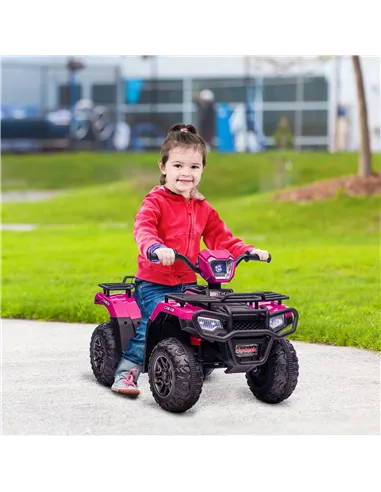 HOMCOM 12V Kids Quad Bike with Forward, Reverse Functions, Ride-On ATV w/ Music, LED, Headlights, for Ages 3-5 Years - Pink