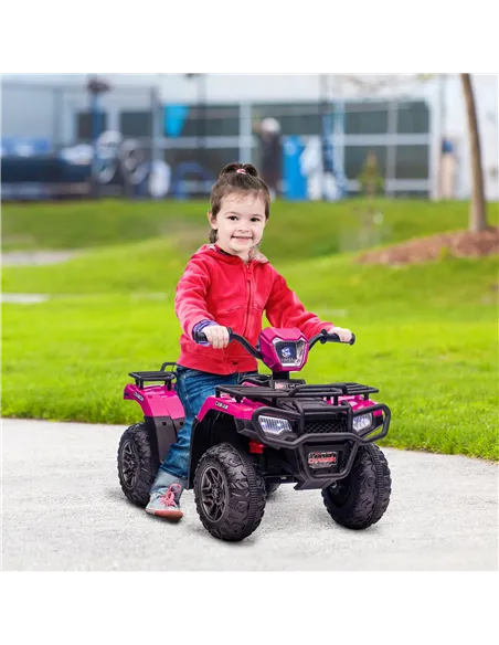 HOMCOM 12V Kids Quad Bike with Forward, Reverse Functions, Ride-On ATV w/ Music, LED, Headlights, for Ages 3-5 Years - Pink