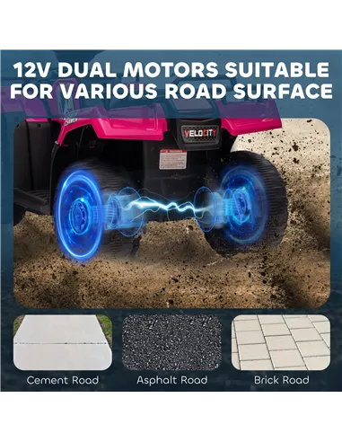 HOMCOM 12V Kids Quad Bike with Forward, Reverse Functions, Ride-On ATV w/ Music, LED, Headlights, for Ages 3-5 Years - Pink