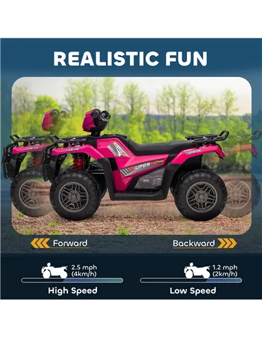 HOMCOM 12V Kids Quad Bike with Forward, Reverse Functions, Ride-On ATV w/ Music, LED, Headlights, for Ages 3-5 Years - Pink