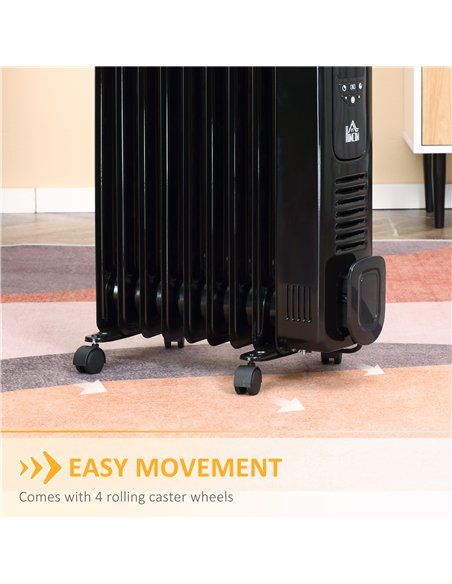 HOMCOM 2000W Digital Oil Filled Radiator, 9 Fin, Portable Electric Heater with LED Display, Timer, 3 Heat Settings, Safety Cut-O