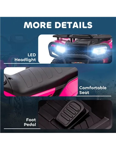 HOMCOM 12V Kids Quad Bike with Forward, Reverse Functions, Ride-On ATV w/ Music, LED, Headlights, for Ages 3-5 Years - Pink