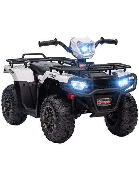 HOMCOM 12V Kids Quad Bike with Forward, Reverse Functions, Ride-On ATV w/ Music, LED, Headlights, for Ages 3-5 Years - White
