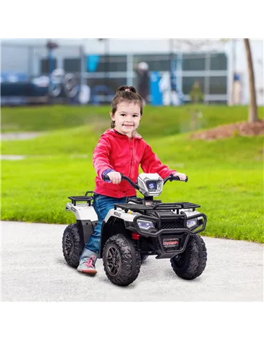 HOMCOM 12V Kids Quad Bike with Forward, Reverse Functions, Ride-On ATV w/ Music, LED, Headlights, for Ages 3-5 Years - White