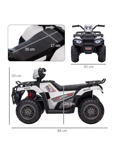 HOMCOM 12V Kids Quad Bike with Forward, Reverse Functions, Ride-On ATV w/ Music, LED, Headlights, for Ages 3-5 Years - White