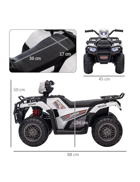 HOMCOM 12V Kids Quad Bike with Forward, Reverse Functions, Ride-On ATV w/ Music, LED, Headlights, for Ages 3-5 Years - White