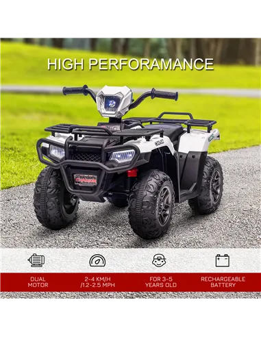 HOMCOM 12V Kids Quad Bike with Forward, Reverse Functions, Ride-On ATV w/ Music, LED, Headlights, for Ages 3-5 Years - White