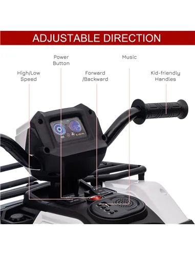 HOMCOM 12V Kids Quad Bike with Forward, Reverse Functions, Ride-On ATV w/ Music, LED, Headlights, for Ages 3-5 Years - White