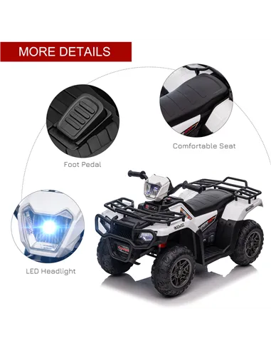HOMCOM 12V Kids Quad Bike with Forward, Reverse Functions, Ride-On ATV w/ Music, LED, Headlights, for Ages 3-5 Years - White