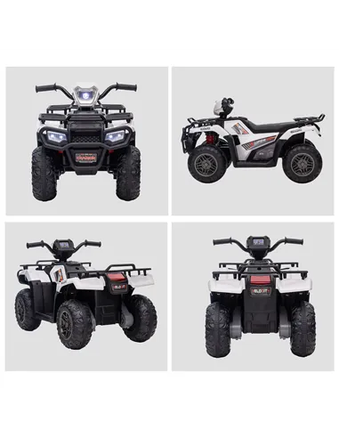 HOMCOM 12V Kids Quad Bike with Forward, Reverse Functions, Ride-On ATV w/ Music, LED, Headlights, for Ages 3-5 Years - White