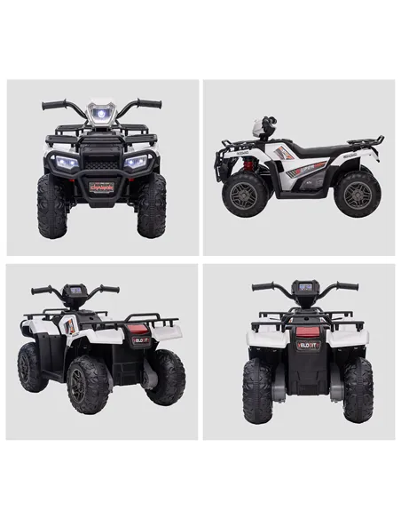 HOMCOM 12V Kids Quad Bike with Forward, Reverse Functions, Ride-On ATV w/ Music, LED, Headlights, for Ages 3-5 Years - White