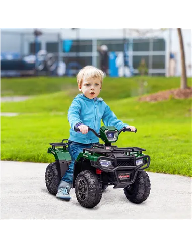 HOMCOM 12V Kids Quad Bike with Forward, Reverse Functions, Ride-On ATV w/ Music, LED, Headlights, for Ages 3-5 Years - Green