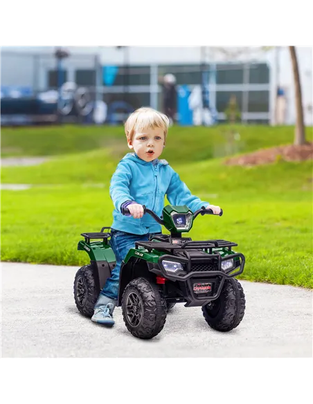 HOMCOM 12V Kids Quad Bike with Forward, Reverse Functions, Ride-On ATV w/ Music, LED, Headlights, for Ages 3-5 Years - Green