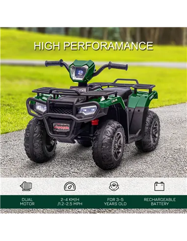 HOMCOM 12V Kids Quad Bike with Forward, Reverse Functions, Ride-On ATV w/ Music, LED, Headlights, for Ages 3-5 Years - Green