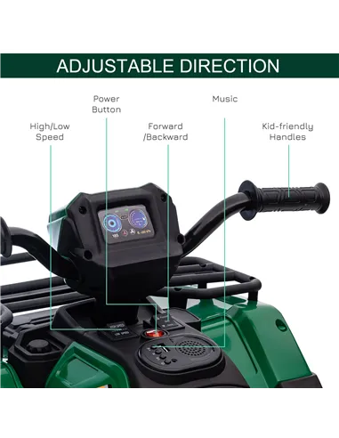 HOMCOM 12V Kids Quad Bike with Forward, Reverse Functions, Ride-On ATV w/ Music, LED, Headlights, for Ages 3-5 Years - Green