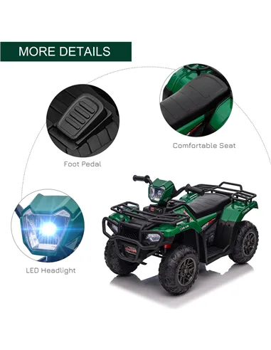 HOMCOM 12V Kids Quad Bike with Forward, Reverse Functions, Ride-On ATV w/ Music, LED, Headlights, for Ages 3-5 Years - Green