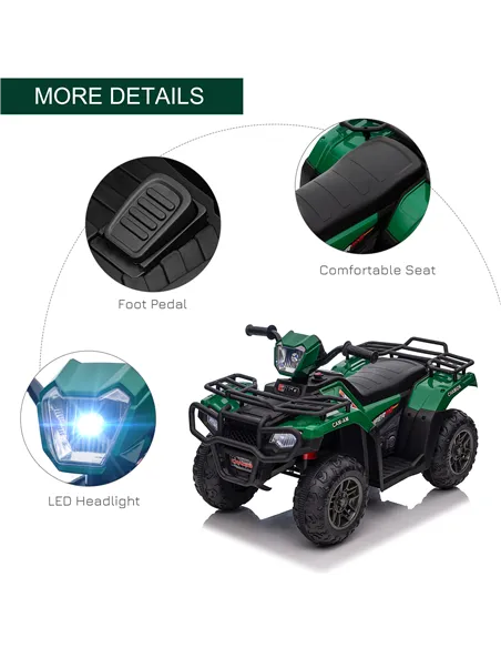 HOMCOM 12V Kids Quad Bike with Forward, Reverse Functions, Ride-On ATV w/ Music, LED, Headlights, for Ages 3-5 Years - Green