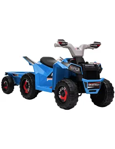 HOMCOM 6V Quad Bike with Back Trailer, Wear-Resistant Wheels, for Ages 18-36 Months, Blue