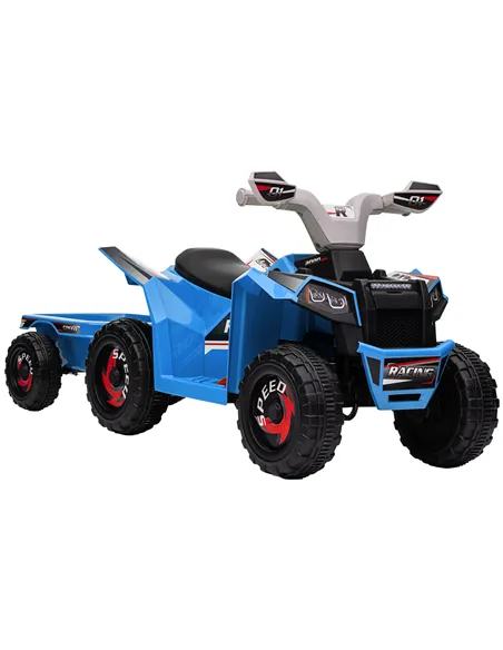 HOMCOM 6V Quad Bike with Back Trailer, Wear-Resistant Wheels, for Ages 18-36 Months, Blue