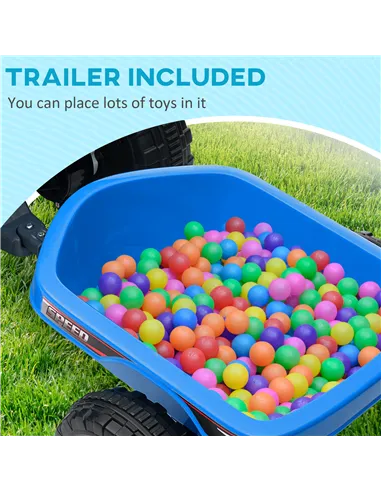 HOMCOM 6V Quad Bike with Back Trailer, Wear-Resistant Wheels, for Ages 18-36 Months, Blue