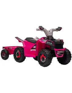 HOMCOM 6V Quad Bike with Back Trailer, Wear-Resistant Wheels, for Ages 18-36 Months, Pink