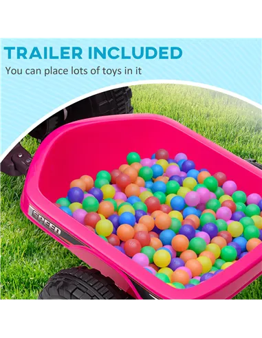 HOMCOM 6V Quad Bike with Back Trailer, Wear-Resistant Wheels, for Ages 18-36 Months, Pink