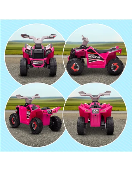 HOMCOM 6V Quad Bike with Wear-Resistant Wheels, Forward Backward Function, for Ages 18-36 Months, Pink