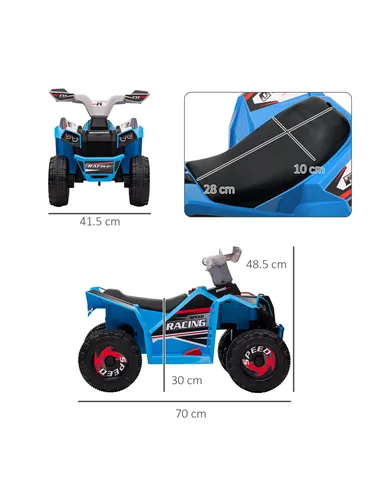 HOMCOM 6V Quad Bike with Wear-Resistant Wheels, Forward Backward Function, for Ages 18-36 Months, Blue