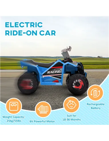 HOMCOM 6V Quad Bike with Wear-Resistant Wheels, Forward Backward Function, for Ages 18-36 Months, Blue
