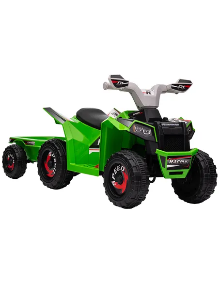 HOMCOM 6V Quad Bike with Back Trailer, Wear-Resistant Wheels, for Ages 18-36 Months, Green
