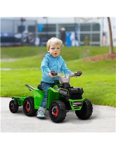 HOMCOM 6V Quad Bike with Back Trailer, Wear-Resistant Wheels, for Ages 18-36 Months, Green 2