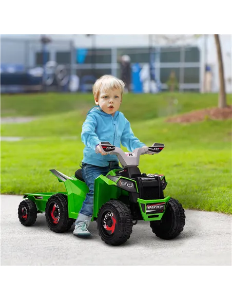 HOMCOM 6V Quad Bike with Back Trailer, Wear-Resistant Wheels, for Ages 18-36 Months, Green