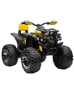 HOMCOM 12V Quad Bike ATV with LED Lights, Music, Backrest, Forward, Backward, Yellow