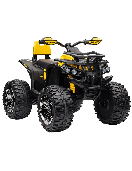 HOMCOM 12V Quad Bike ATV with LED Lights, Music, Backrest, Forward, Backward, Yellow